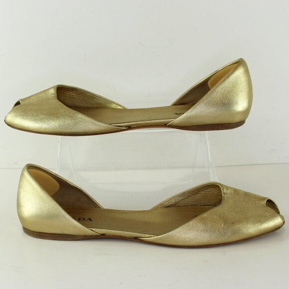 Prada Gold Peep Toe Flats Womens (EU 41/US 9.5) - Picture 3 of 8